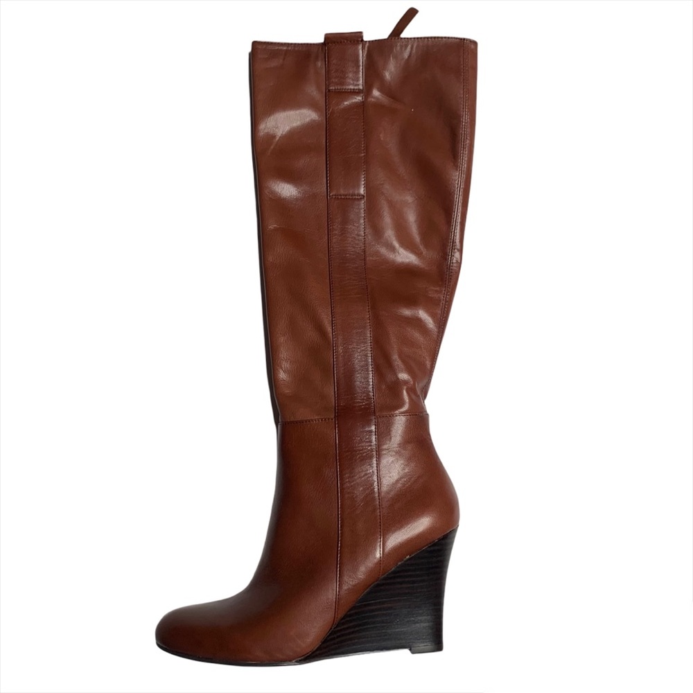 Nine West Brown Leather Wedged Boots EUC